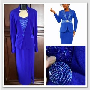 Mother Bride/Groom Party Evening Blue Beaded Dress